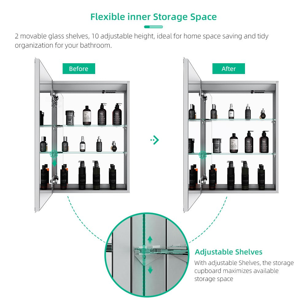 LED Mirror Cabinet with Silver Aluminum Touch-Switch Demister Shaver Socket 50 x 70cm
