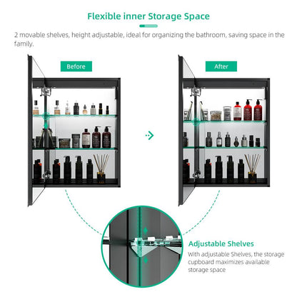 LED Mirror Cabinet with Matt Black Aluminum Touch-Switch Demister Shaver Socket 50 x 70cm