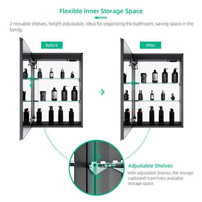 LED Mirror Cabinet with Matt Black Aluminum Touch-Switch Anti-fog Shaver Socket 50 x 70cm