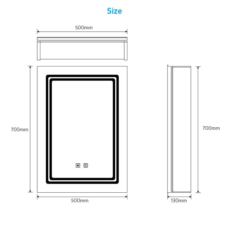 LED Mirror Cabinet with Silver Aluminum Touch-Switch Demister Shaver Socket 50 x 70cm