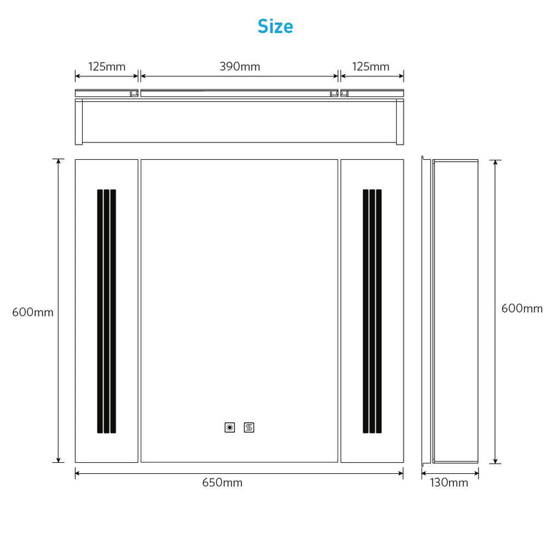 LED Mirror Cabinet with Matt Black Aluminum Touch-Switch Anti-fog Shaver Socket Strip Lights 65 x 60cm