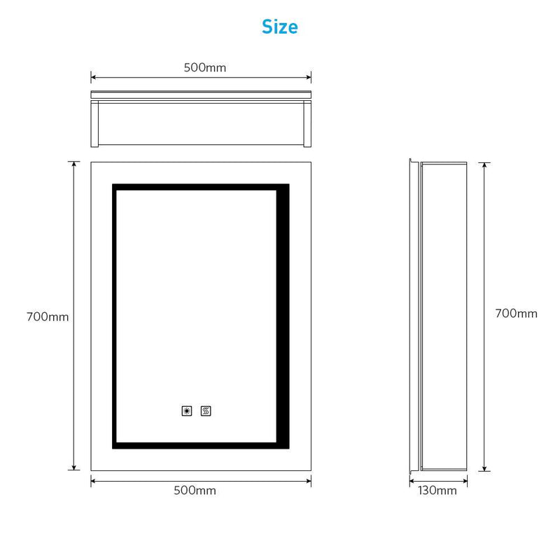 LED Mirror Cabinet with Matt Black Aluminum Touch-Switch Anti-fog Shaver Socket 50 x 70cm