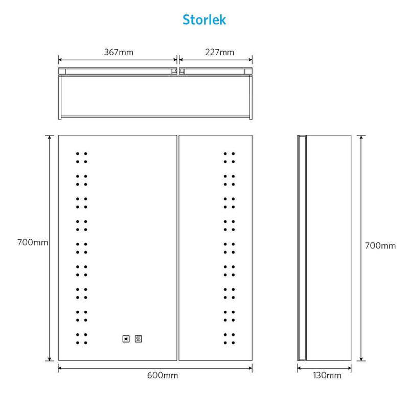 Tokvon® Willow led illuminated bathroom cabinets with shaver socket demister strip lights 600x700mm