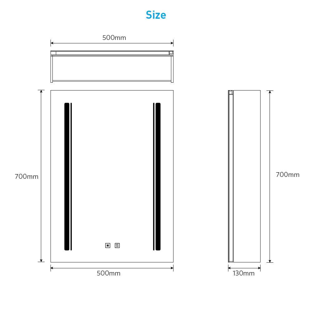 Tokvon® Rivulet led Illuminated Bathroom Mirror Cabinet Matte Black Aluminum with Adjustable Color Temperature 500 x 700mm
