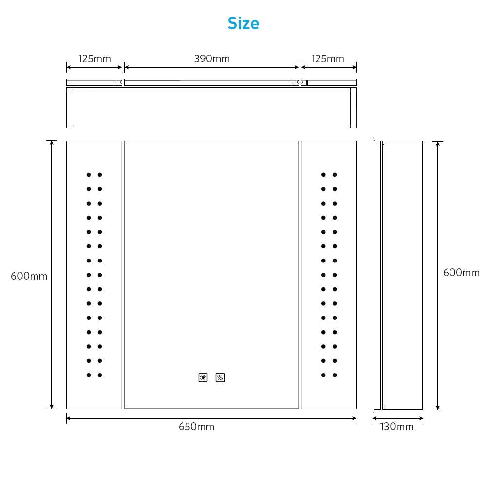 Led Illuminated Mirror Cabinet Matte Black Aluminum Design with Shaver Socket 65 x 60cm
