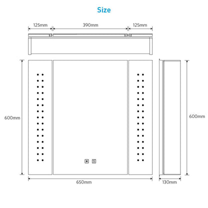 Led Illuminated Mirror Cabinet Matte Black Aluminum Design with Shaver Socket 65 x 60cm