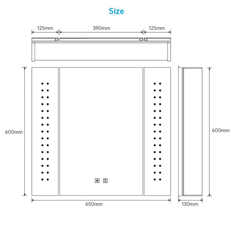 Led Illuminated Mirror Cabinet Matte Black Aluminum Design with Shaver Socket 65 x 60cm