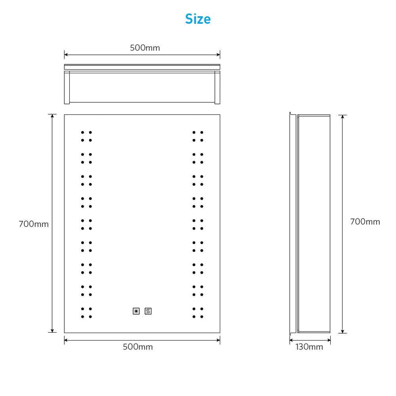 LED Mirror Cabinet with Matt Black Aluminum Touch-Switch Demister Shaver Socket 50 x 70cm