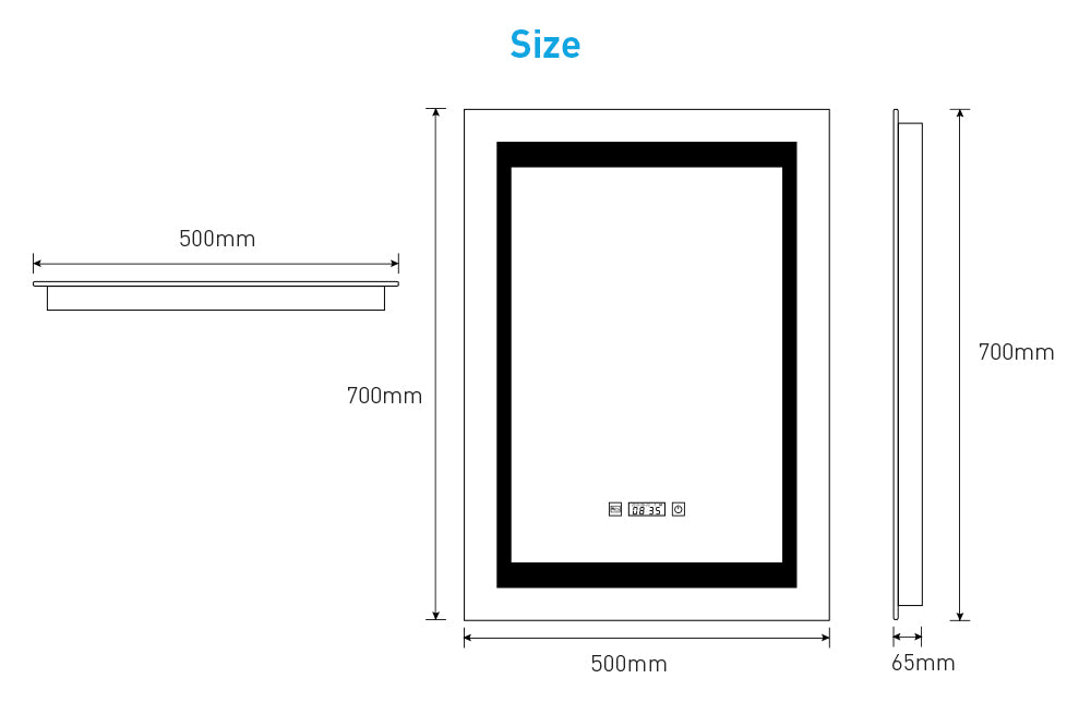 Tokvon Ripple Led Illuminated Aluminum Bathroom Mirror With LCD Digital Clock Shaver Socket 500 x 700mm