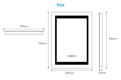 Tokvon Ripple Led Illuminated Aluminum Bathroom Mirror With LCD Digital Clock Shaver Socket 500 x 700mm