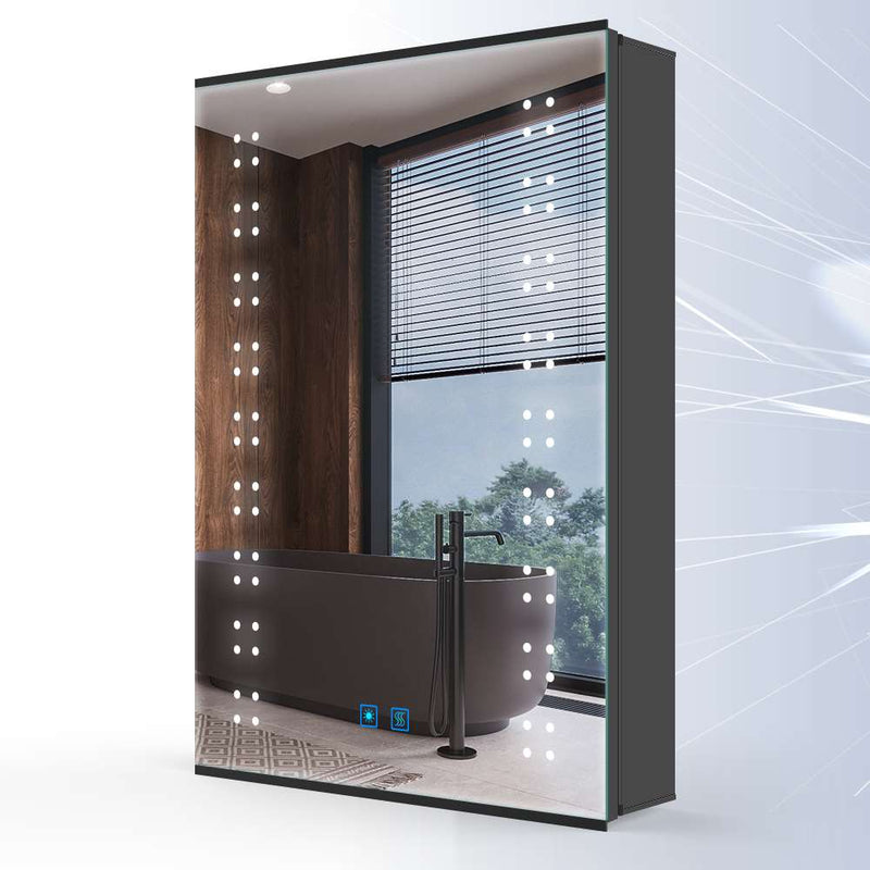 LED Mirror Cabinet with Matt Black Aluminum Touch-Switch Demister Shaver Socket 50 x 70cm