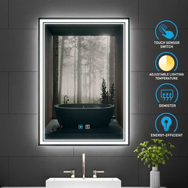 Tokvon Monet led illuminated bathroom mirror with adjustable color temperature switch demister 500 x 700 mm made of aluminum alloy for makeup