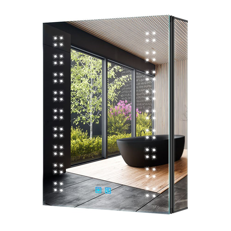 Tokvon® Sparklers led Illuminated bathroom mirror cabinet Matte Black Aluminum design with shaver socket adjustable color temperature 500 x 700mm