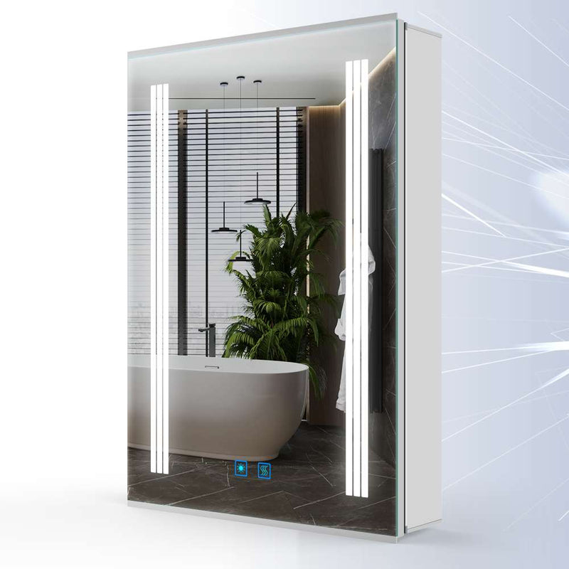 LED Mirror Cabinet with Silver Aluminum Touch-Switch Anti-fog Shaver Socket 50 x 70cm