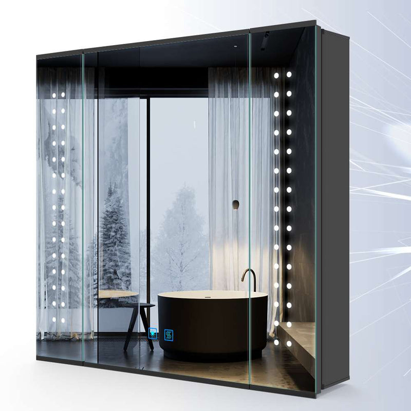 Led Illuminated Mirror Cabinet Matte Black Aluminum Design with Shaver Socket 65 x 60cm