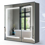 LED Mirror Cabinet with Matt Black Aluminum Touch-Switch Anti-fog Shaver Socket 2-Doors 65 x 60cm