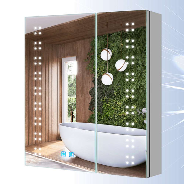 Tokvon® Willow led illuminated bathroom cabinets with shaver socket demister strip lights 600x700mm