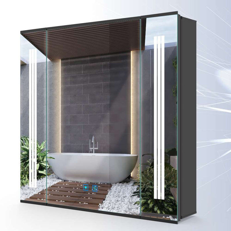 LED Mirror Cabinet with Matt Black Aluminum Touch-Switch Anti-fog Shaver Socket Strip Lights 65 x 60cm