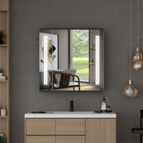 LED Mirror Cabinet with Matt Black Aluminum Touch-Switch Anti-fog Shaver Socket Strip Lights 65 x 60cm