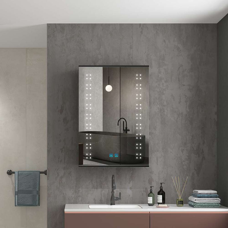 LED Mirror Cabinet with Matt Black Aluminum Touch-Switch Demister Shaver Socket 50 x 70cm