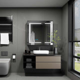 LED Mirror Cabinet with Matt Black Aluminum Touch-Switch Anti-fog Shaver Socket 2-Doors 65 x 60cm