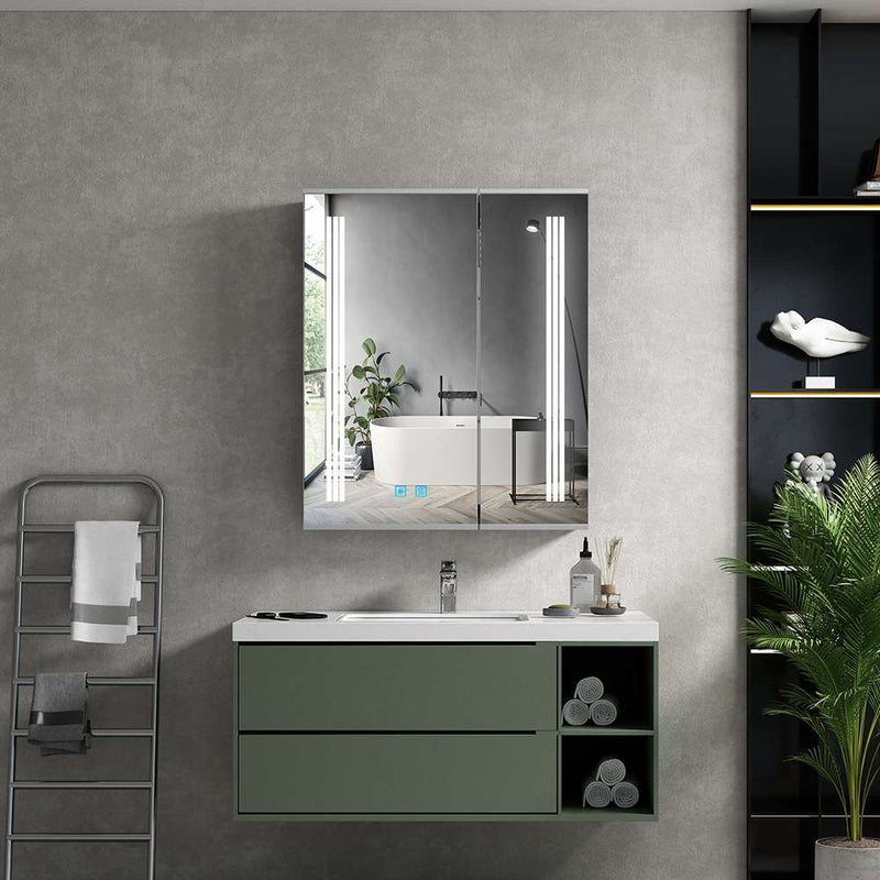 LED Mirror Cabinet with Silver Aluminum Touch-Switch Demister Shaver Socket 2-Doors 60 x 70cm