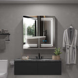 LED Mirror Cabinet with Silver Aluminum Touch-Switch Anti-fog Shaver Socket 2-Doors 63 x 65cm