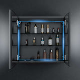 LED Mirror Cabinet with Matt Black Aluminum Touch-Switch Anti-fog Shaver Socket 2-Doors 65 x 60cm