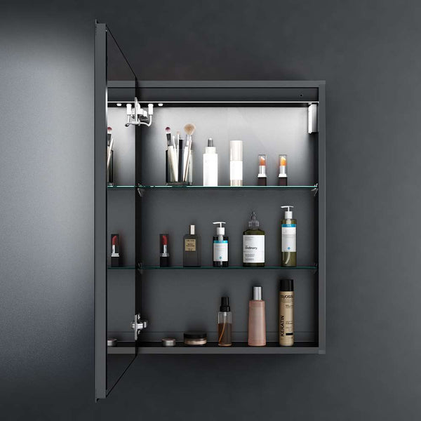 LED Mirror Cabinet with Matt Black Aluminum Touch-Switch Demister Shaver Socket 50 x 70cm