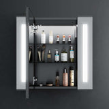 LED Mirror Cabinet with Matt Black Aluminum Touch-Switch Anti-fog Shaver Socket Strip Lights 65 x 60cm