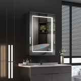 LED Mirror Cabinet with Matt Black Aluminum Touch-Switch Anti-fog Shaver Socket 50 x 70cm