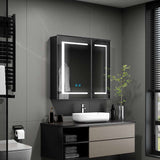 LED Mirror Cabinet with Matt Black Aluminum Touch-Switch Anti-fog Shaver Socket 2-Doors 65 x 60cm