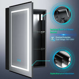 LED Mirror Cabinet with Matt Black Aluminum Touch-Switch Anti-fog Shaver Socket 50 x 70cm