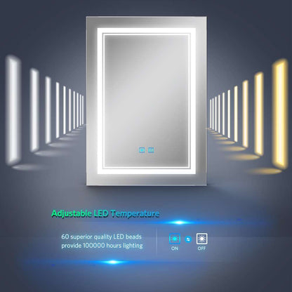 LED Bathroom Mirror with 3-color Touch-Switch Anti-fog 50 x 70 cm (No cabinets)