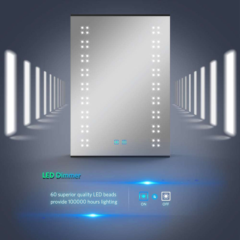 LED Mirror Cabinet with Matt Black Aluminum Touch-Switch Demister Shaver Socket 50 x 70cm