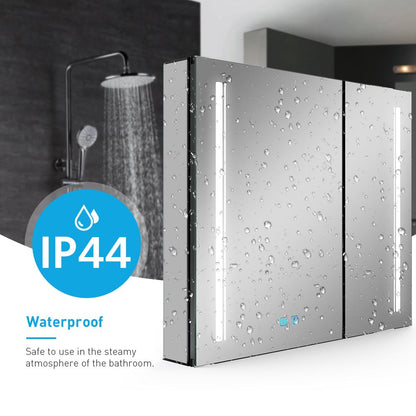 Tokvon® Cascade led illuminated bathroom cabinets with adjustable led color temperature shaver socket demister strip lights 800 x 700mm