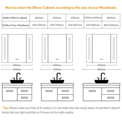 Tokvon Galaxy Led Illuminated Aluminum Bathroom Mirror Cabinet With Led Dimmer Switch Shaver Socket Dot Lights 650 x 600mm