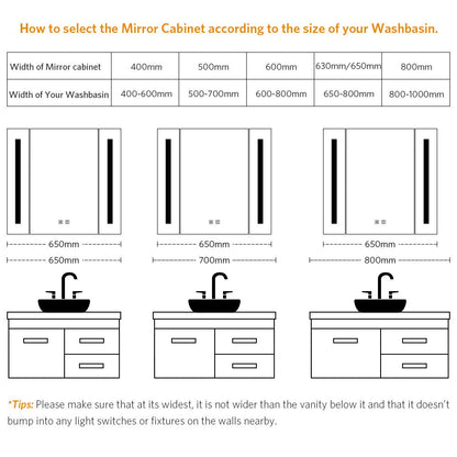 Tokvon Alameda Led Illuminated Aluminum Bathroom Mirror Cabinet With Led Dimmer Switch Shaver Socket Strip Lights 650 x 600mm