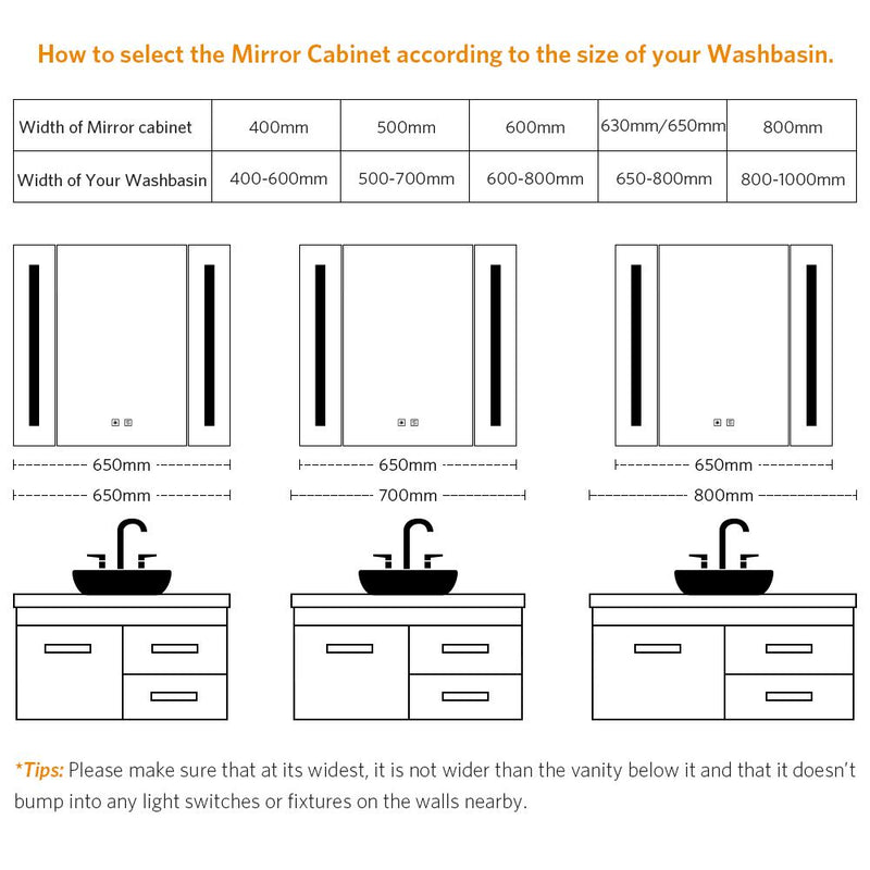 Tokvon Alameda Led Illuminated Aluminum Bathroom Mirror Cabinet With Led Dimmer Switch Shaver Socket Strip Lights 650 x 600mm