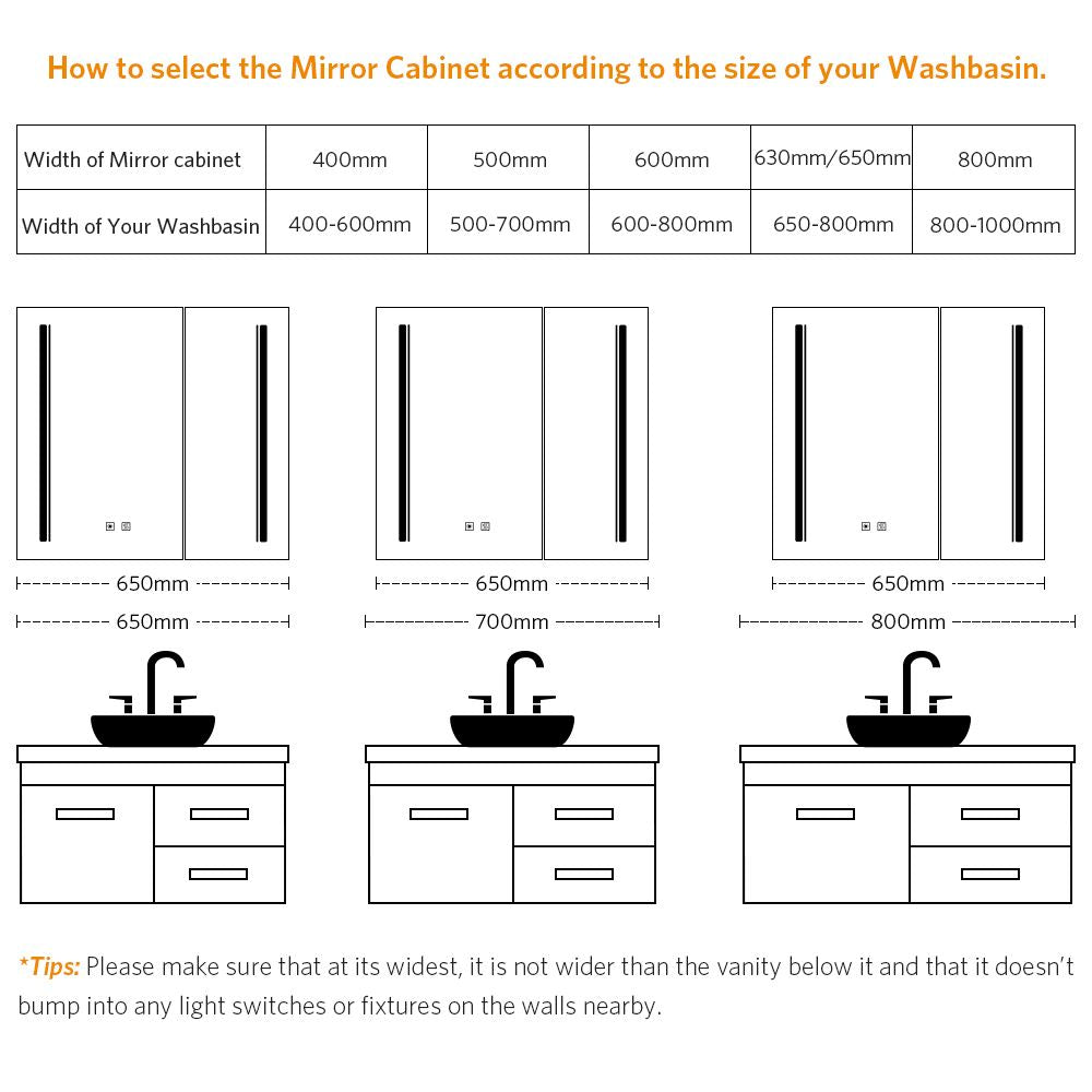 Tokvon led illuminated bathroom cabinets with adjustable led color temperature shaver socket demister strip lights 650 x 600mm