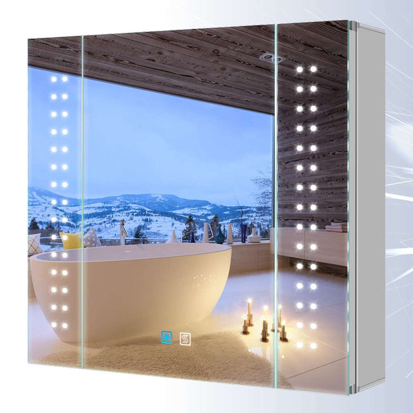 Tokvon Galaxy Led Illuminated Aluminum Bathroom Mirror Cabinet With Led Dimmer Switch Shaver Socket Dot Lights 650 x 600mm