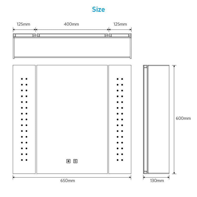 Tokvon Galaxy Led Illuminated Aluminum Bathroom Mirror Cabinet With Led Dimmer Switch Shaver Socket Dot Lights 650 x 600mm