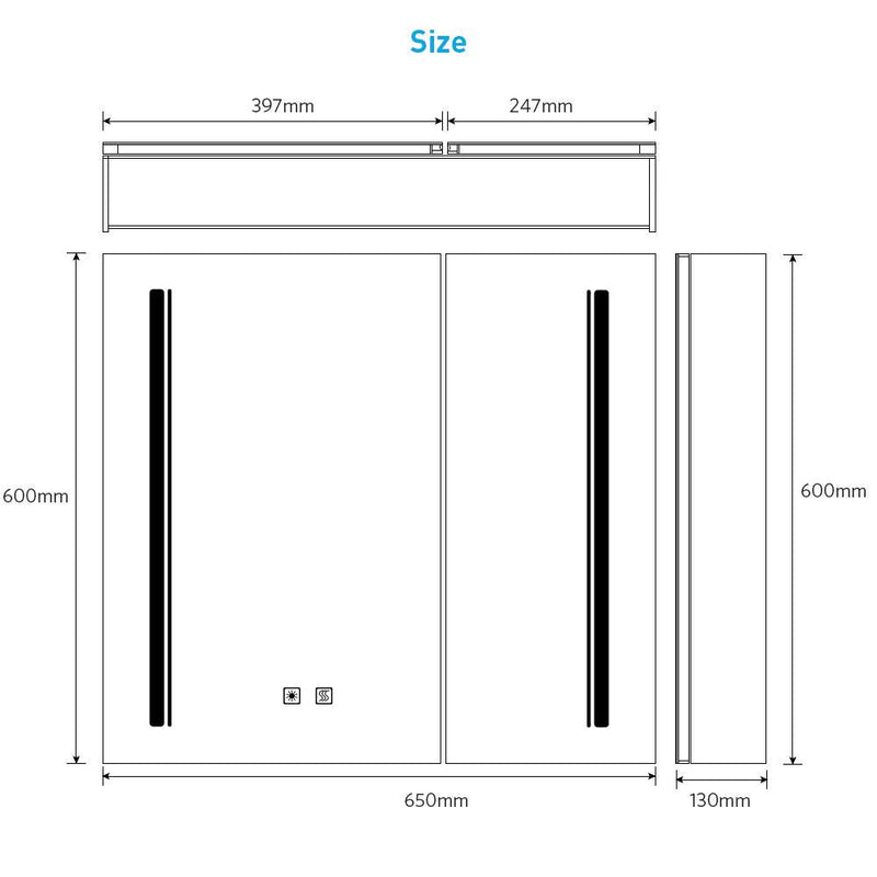 Tokvon led illuminated bathroom cabinets with adjustable led color temperature shaver socket demister strip lights 650 x 600mm